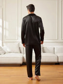 Pijama Cetim Preto Comprido com Bolso - Ninbus