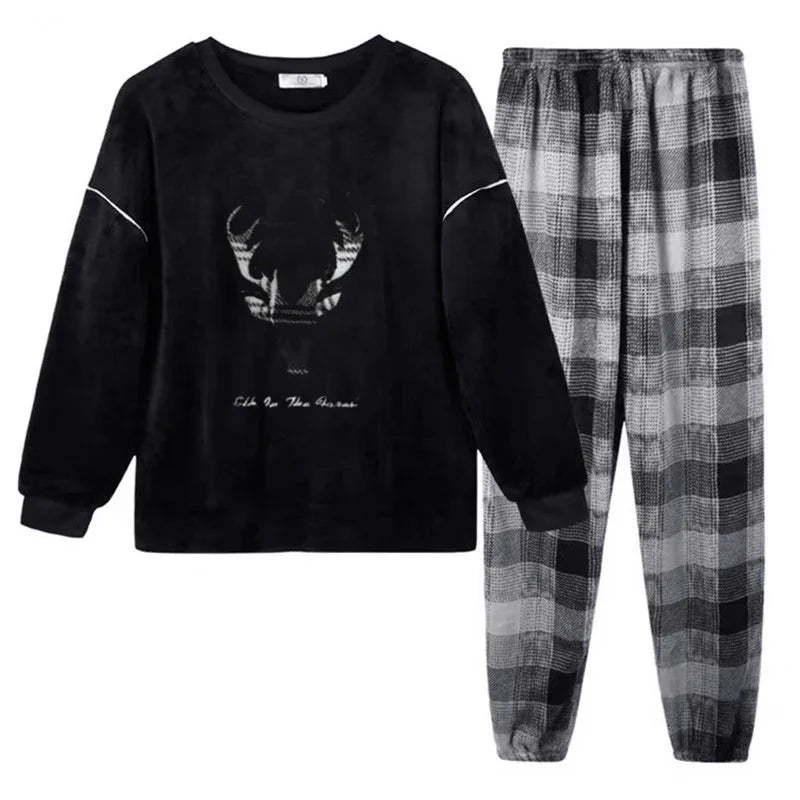 Pijama Masculino Preto de Flanela Quente e Grossa - Ninbus