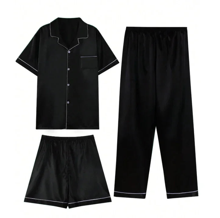 Pijama Preto Cetim Conjunto Curto e Longo - Ninbus