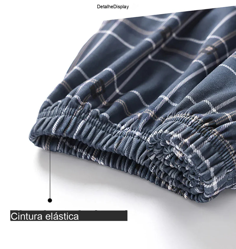 Calça de Pijama Masculina feita com Caxemira Padrão Xadrez Azul - Ninbus