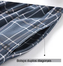 Calça de Pijama Masculina feita com Caxemira Padrão Xadrez Azul - Ninbus
