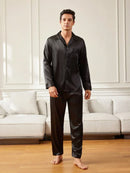 Pijama Cetim Preto Comprido com Bolso - Ninbus