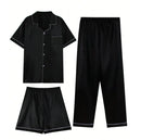 Pijama Preto Cetim Conjunto Curto e Longo - Ninbus