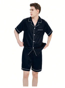 Pijama Preto Cetim Conjunto Curto e Longo - Ninbus