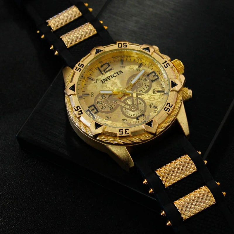 Conjunto Golden: Relógio Invicta Premium com Pulseira e Corrente Banhados a Ouro - Ninbus