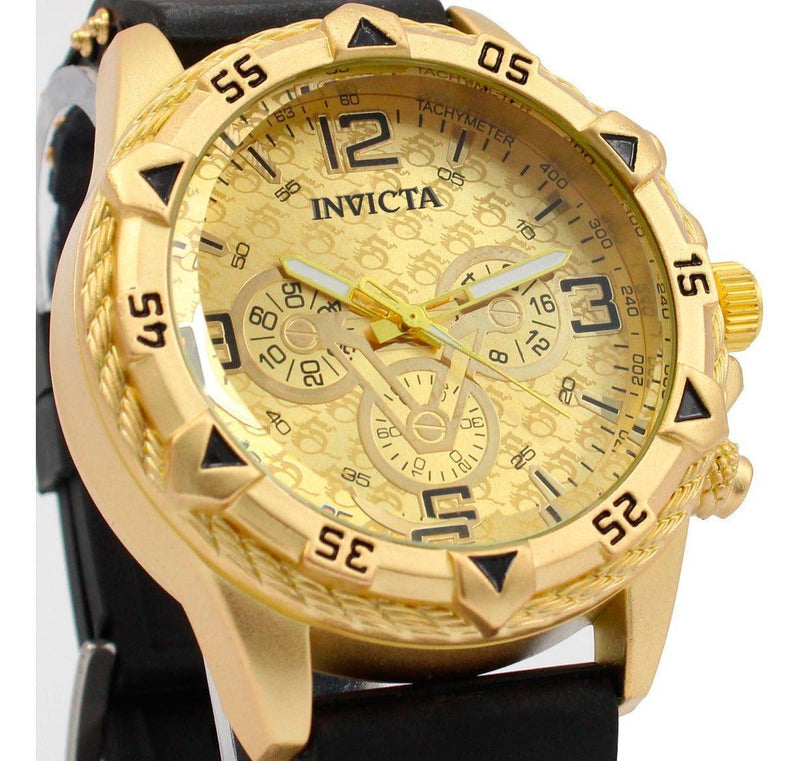 Conjunto Golden: Relógio Invicta Premium com Pulseira e Corrente Banhados a Ouro - Ninbus