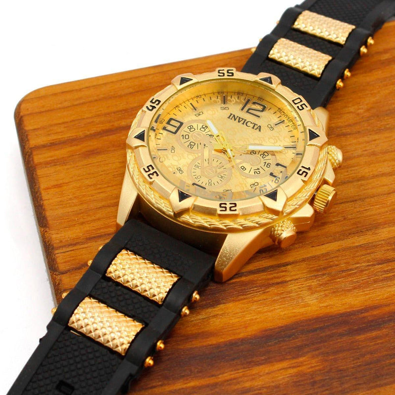 Conjunto Golden: Relógio Invicta Premium com Pulseira e Corrente Banhados a Ouro - Ninbus